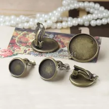 Пустые заготовки для серьг настройки с Круглый безель колодки стеклянные кабошоны клипсы изделия ручной работы «сделай сам» античный бронзовый тон покрытием
