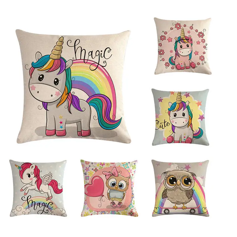 

Cartoon Unicorn Pillow Case Childlike Rainbow Owl Cute Print Cushion Cover Decorative Throw Pillowcase Car Sofa Home Decor ZY418