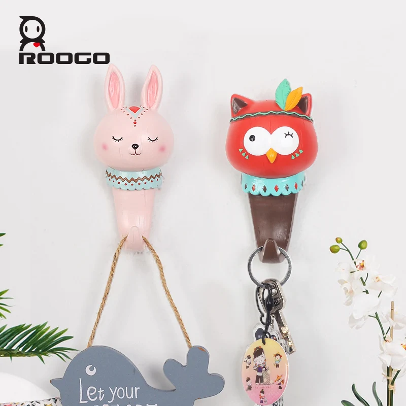 

Roogo Home Decoration Accessories Hanger Cartoon Animal Key Holder Wall Crochet Indoor Room Decoration Wall Hooks Coat Rack