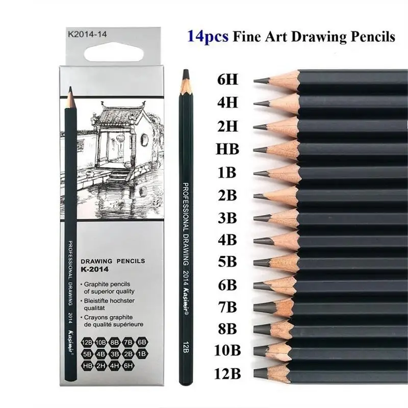 14 шт. школьные художественные принадлежности для рисования и эскиза, набор карандашей для рисования HB 2B 6H 4H 2H 3B 4B 5B 6B 10B 12B 1B студенческие товары для рукоделия