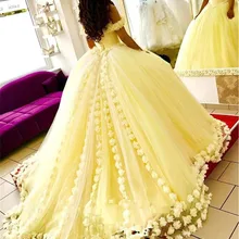Желтое бальное платье Бальные платья 3D цветочные цветы сладкий 16 Vestidos de gala Largos пышное платье Выпускной маскарадное платье