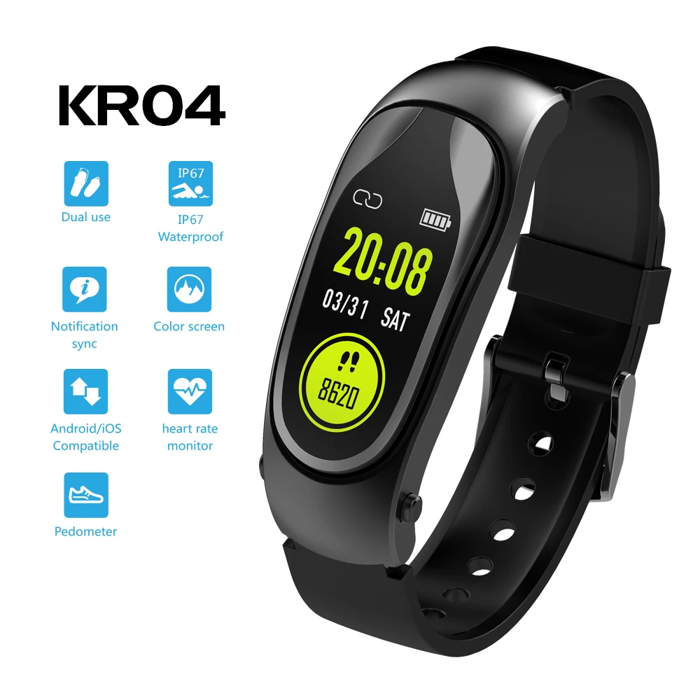 Умный Браслет KINGWEAR KR04 0 96 дюймов IP67 Водонепроницаемый пульсометр кровяное