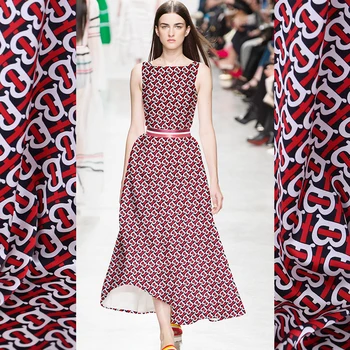 

Heart Print Black/red/white Stretch Silk Satin Fabric Width 108cm/42inch