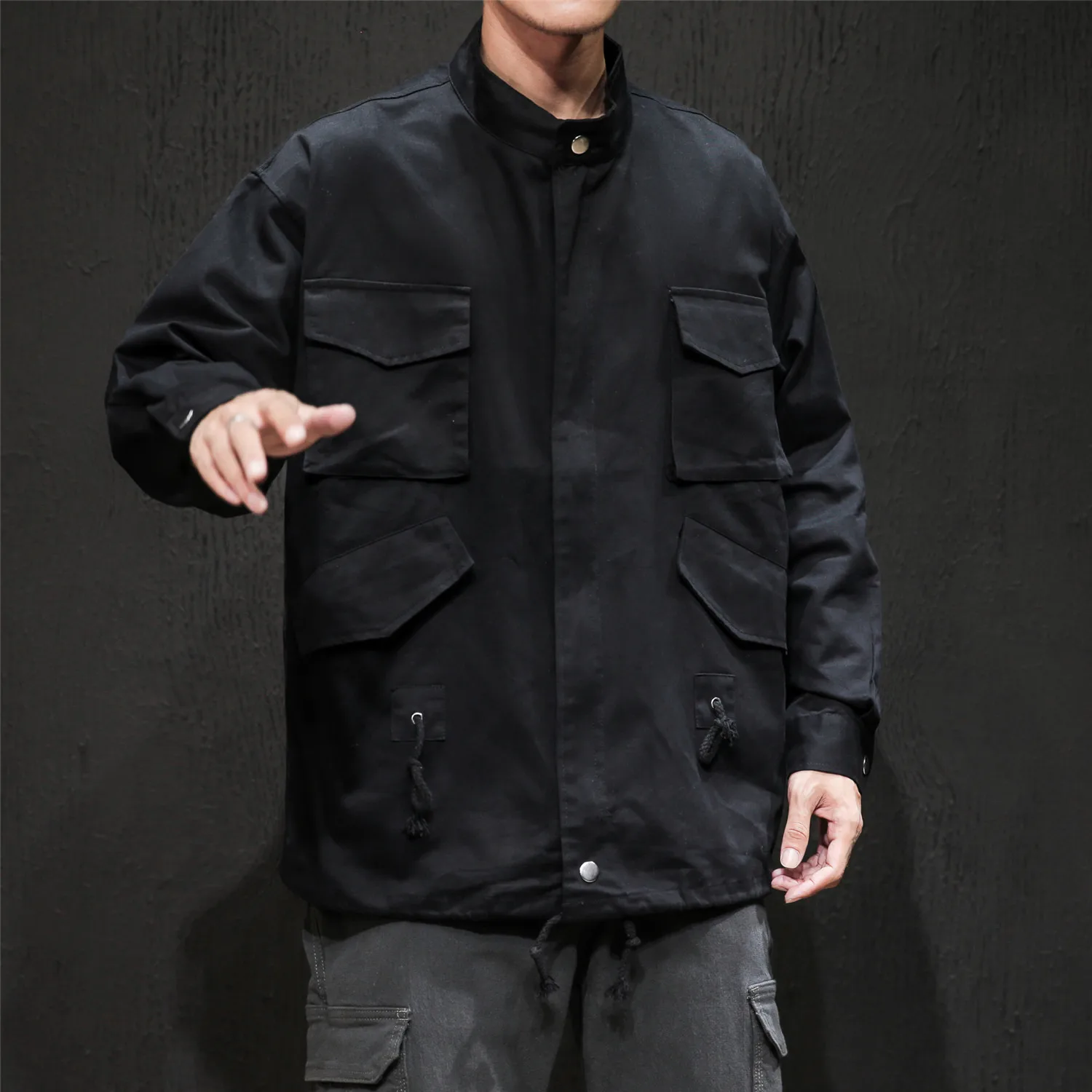 Новая мужская Куртка карго стиль сафари Мода японский уличная шнурок свободные 4xl 5xl тактические куртки ветровки черный