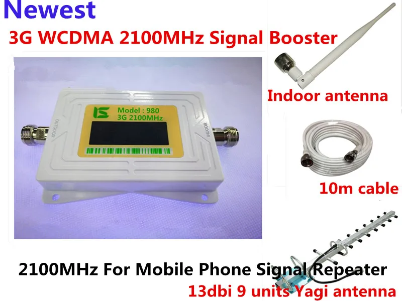 

3G 2100MHz celular Signal Booster 3g Mobile Signal Repeater Amplifier,LCD Display Mini 65db 3G LTE WCDMA UMTS 2100Mhz full set