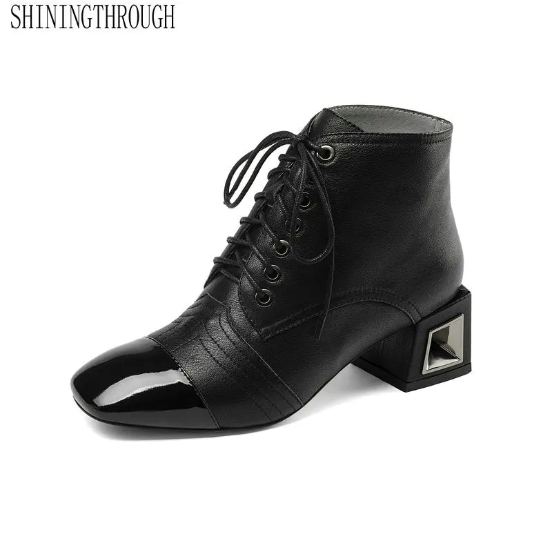 

Genuine Leather Women Sexy Ankle Women Boots Square Toe Women Shoes Fashion Spring Autumn Casual Party Ladies Shoes