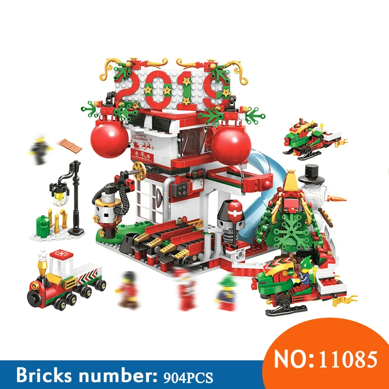 

11085 904pcs Advent Calendar Santa Claus Snowmobile Slide Park Christmas Bela Building Block Compatible Brick Toys For Children