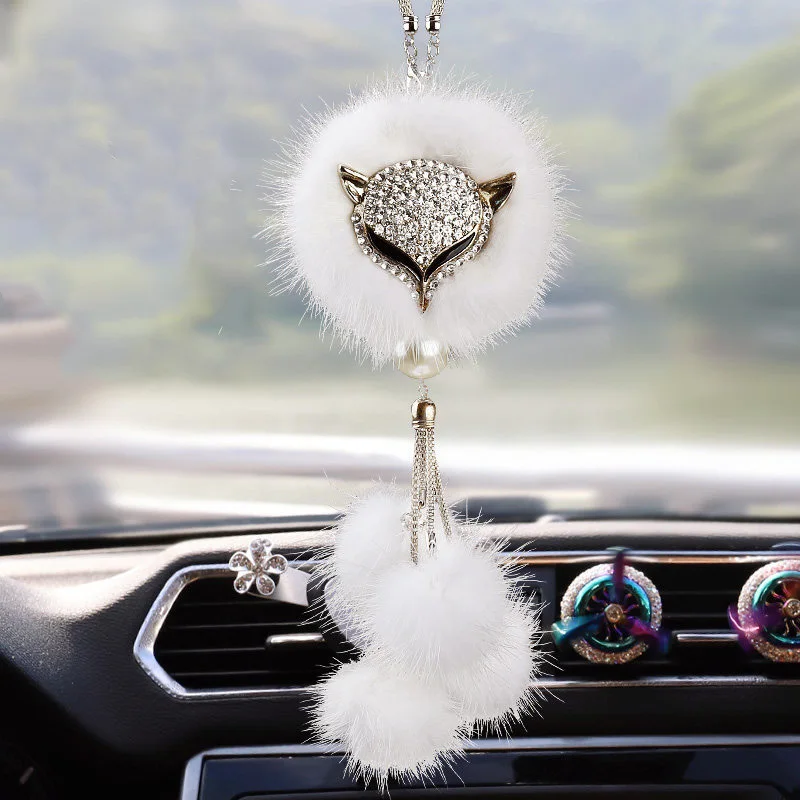 Автомобильный кулон с алмазной головой лебедя и лисы, меховой шар, зеркало заднего вида, украшение автомобиля, подвеска, украшения, аксессуары, подарки - Название цвета: Tail Ball Style