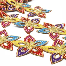 5Yard Starfish Flower Lace Embroidery Patch With Rhinestone,Back Glue and For Decor Cloth Book Cover Crafts,5Yc3983