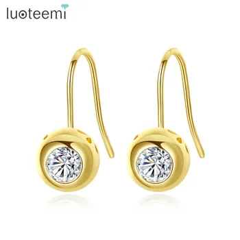 

LUOTEEMI New Small Round Drop Earrings for Women Party Wedding Luxury CZ Exquisite Double Color Boucle D'Oreille Christmas Gift