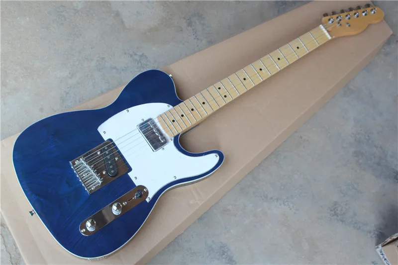 Factory custom blue body electric guitar with 2 pickups,ash body,white pickguard,chrome hardware,can be customized