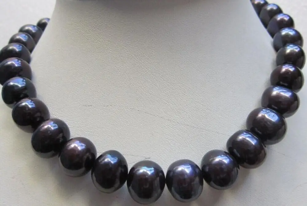 

VERL BEAUTIFUL 18" 12-13MM TAHITIAN BLACK NATURAL PEARL NECKLACE 14KGP GOLD CLASP