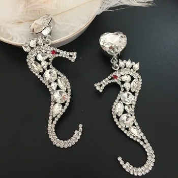 

Brand with crystal seahorse design fashion personality exaggerated earring female European style
