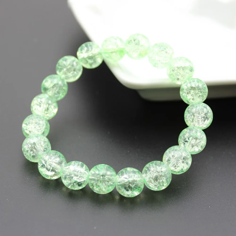 Women's 8mm 10mm Cracked Quartz Crystal Beaded Round Glass Beads Stretch Bracelet Bangle Bracelets Women Girl Charm Wrap Jewelry 