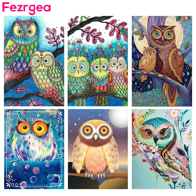 

Fezrgea 5D DIY Diamond Painting Full Square Animals Owl Drill Diamond Embroidery Cross Stitch Mosaic Picture Home Decorations