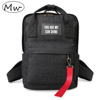 

Moon Wood Original Design Casual Letters Denim Backpack Black Schoolbag Teenager Girls Backpacks Small Tote Backpack Mummy Bag