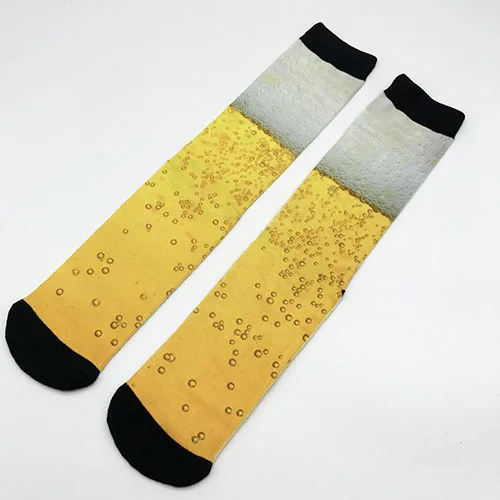 Модные забавные носки с принтом золотого пива для мужчин и женщин, носки с 3d принтом, 200 вязаные Компрессионные носки с масляной росписью - Цвет: 1