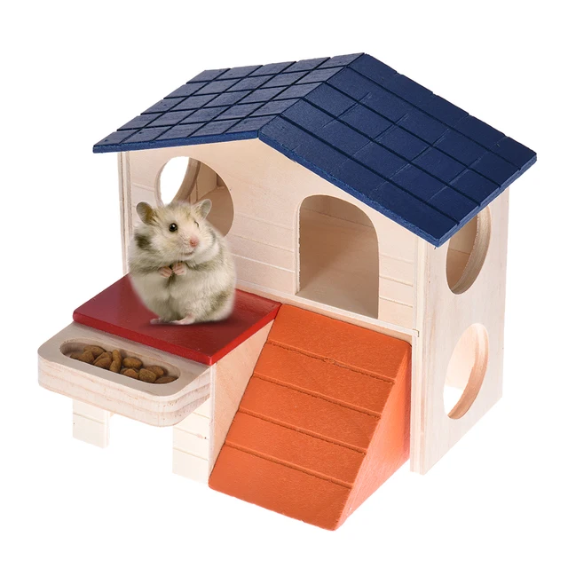 Natural Wooden Foldable Hamster House Home Hideout Hut Cabin 2 Natural Wooden Foldable Hamster House Home Hideout Hut Cabin 2 Layers Small Animal Pet Rat Mice