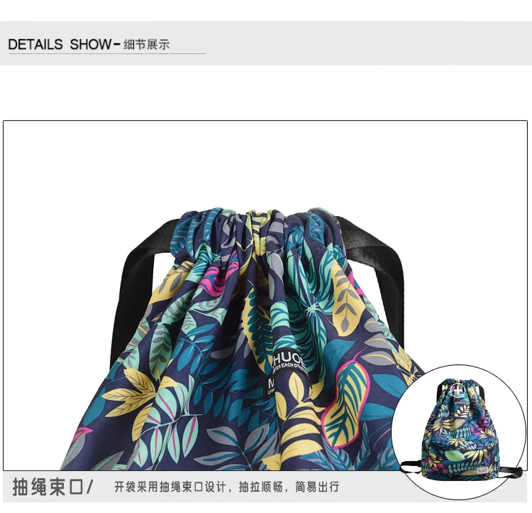 ZYJ Female Waterproof Floral Drawstring Backpacks Sport Fitness Casual Belt Flower Shoulder Travel School Backpack Bag Daypack (24)