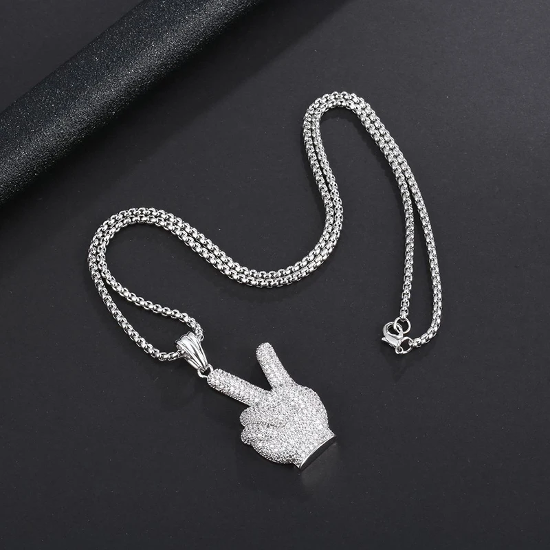 Lureen в стиле хип-хоп микро проложить CZ кулон ожерелье для мужчин палец да форма серебряное ожерелье цепь мужской ювелирный подарок