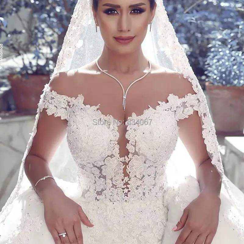 Sexy Off Shoulder Deep V neck Ball Gown Bridal Wedding