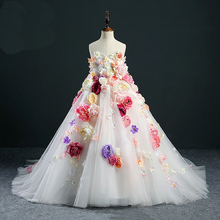 Роскошное вечернее платье, платье принцессы с цветочным узором для девочек, платье для свадьбы, дня рождения, Детский костюм, подростковое
