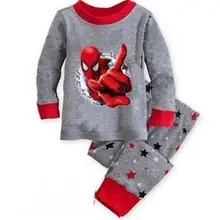 Новые детские пижамы Детская футболка с длинными рукавами и рисунком Человека-паука для мальчиков и девочек+ красные брюки пижамы хлопковые пижамы комплект детской одежды