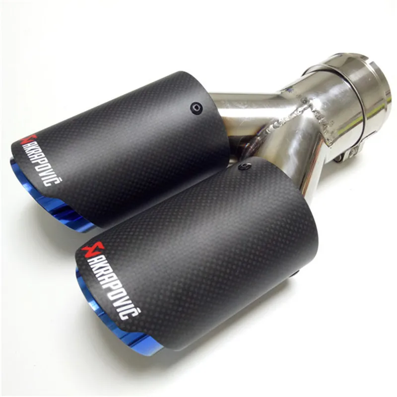 1 PCS Y MODEL DUAL TIPS Matte Carbon Blue Stainless steel of Akrapovic