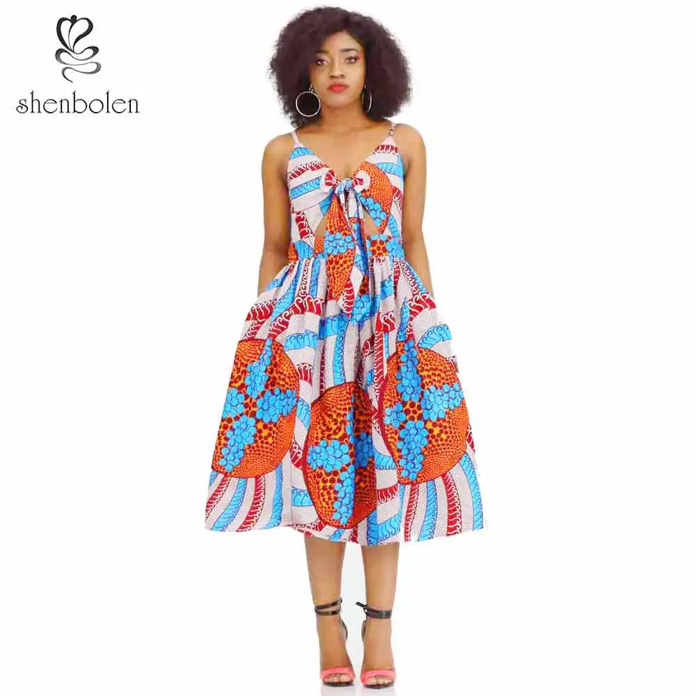 

African dresses for women sexy sling dress ankara cotton wax print women african clothes