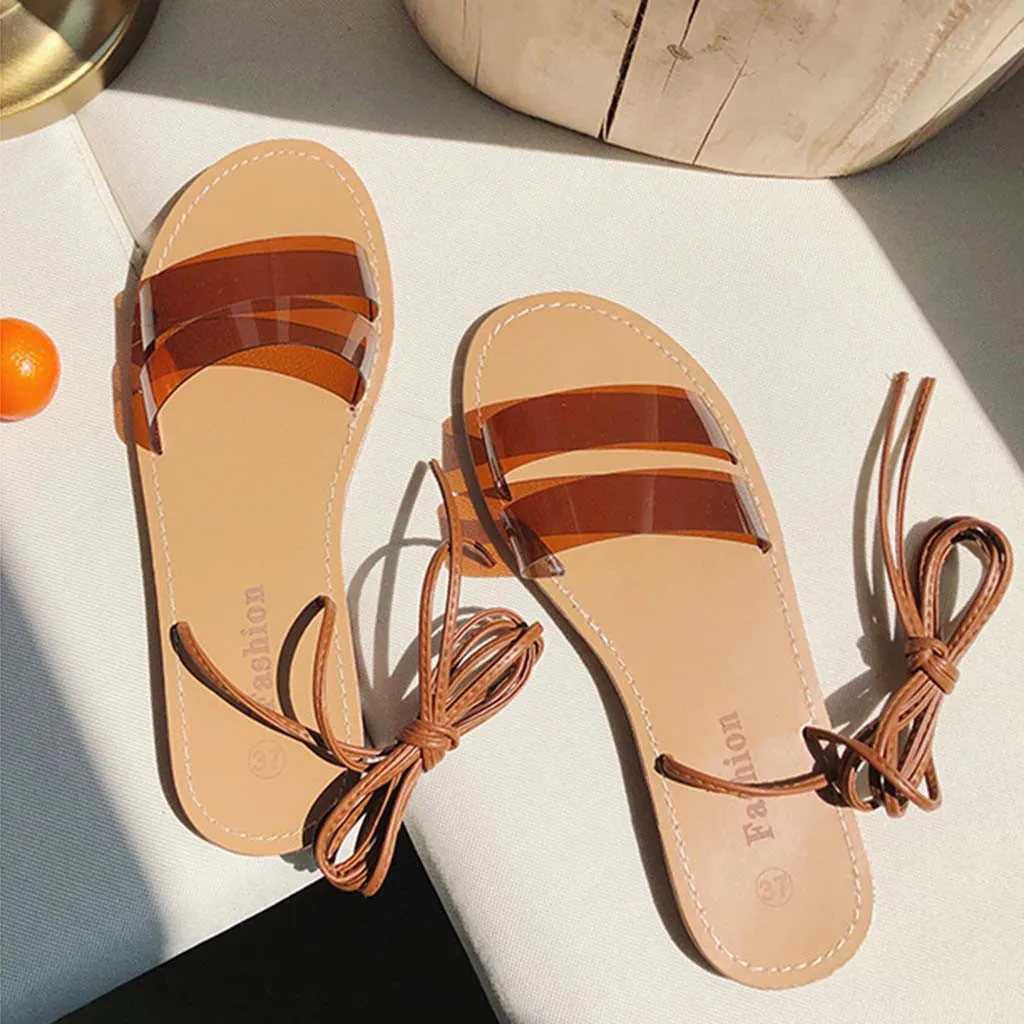 

JAYCOSIN Women 2019 New Flat Sandals PVC Lace up Transparent Ladies Shoes Casual Waterproof Sandalia Feminina dropshipping 618W