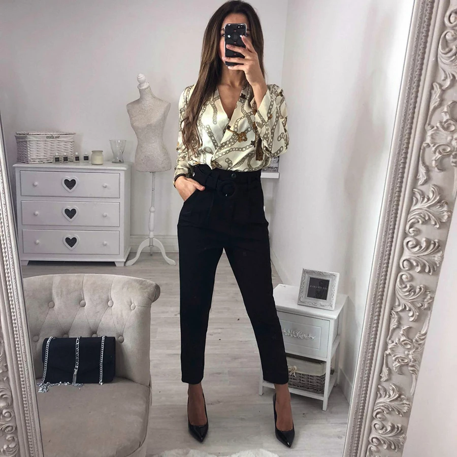 

LoneLineccSexy spring and summer fashion print long-sleeved halter deep V-neck sexy jumpsuit