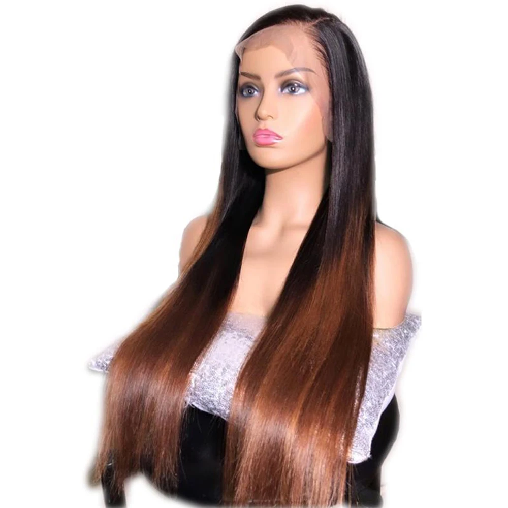 

SimBeauty Ombre Long Straight Lace Front Wigs With Baby Hair Pre Plucked For Women Brazilan Remy Human Hair Wig Pre Plucked