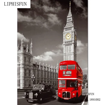 

5d Diy Diamond Embroidery Red London Bus Cityscape Diamond Painting Cross Stitch Full Drill Rhinestone Decor