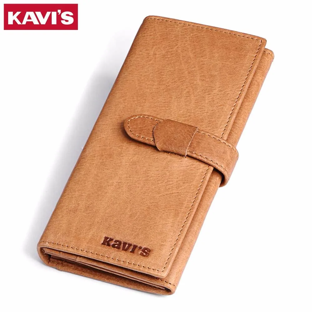 

KAVIS 2017 New Vintage Hasp Genuine Leather Wallet Large Capacity Long Design Male Purse Wallet with Coin Pocket High Quality