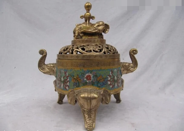 

S1340 13 Royal Regius Old Pure Bronze cloisonne Elephant God Zun Censer incense burner D0318