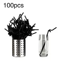 100 шт черные одноразовые пластиковые питьевой соломы гибкие всасывающие трубки присоски