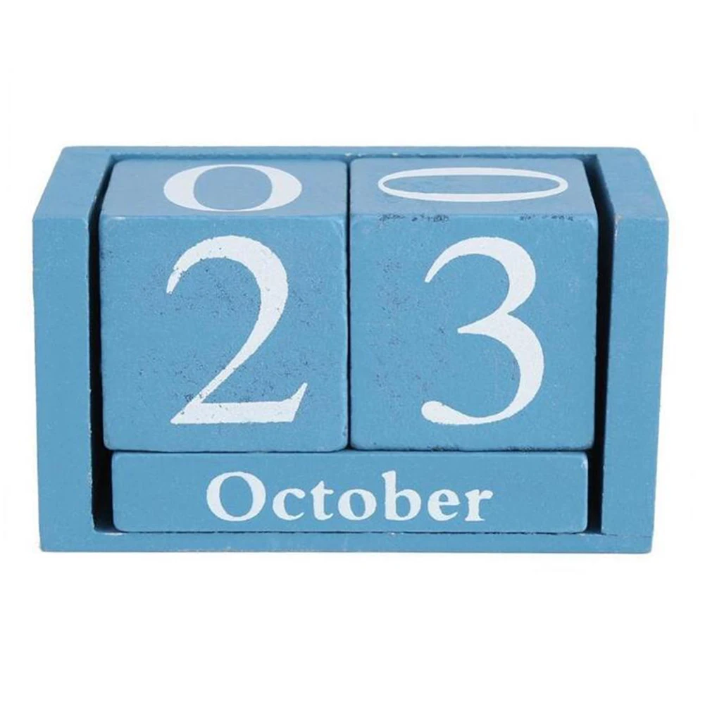 Отображение даты месяца деревянный календарь Декор для дома и офиса украшение стола подарки для гостиной многоразовый планировщик DIY деревянный блок Рабочий стол - Цвет: blue