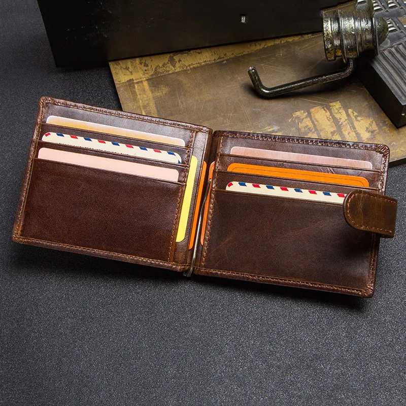 CONTACT'S Cow Leather Money Clip Men Card Wallet Thin Money Clamp for 10 Cards Male Bifold Credit Card Case with Zip Coin Pocket