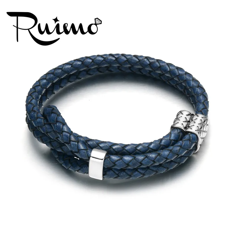 RUIMO из натуральной кожи подгоняемый браслет для мужчин Многослойное Плетение браслеты ручной работы браслет женские ювелирные изделия