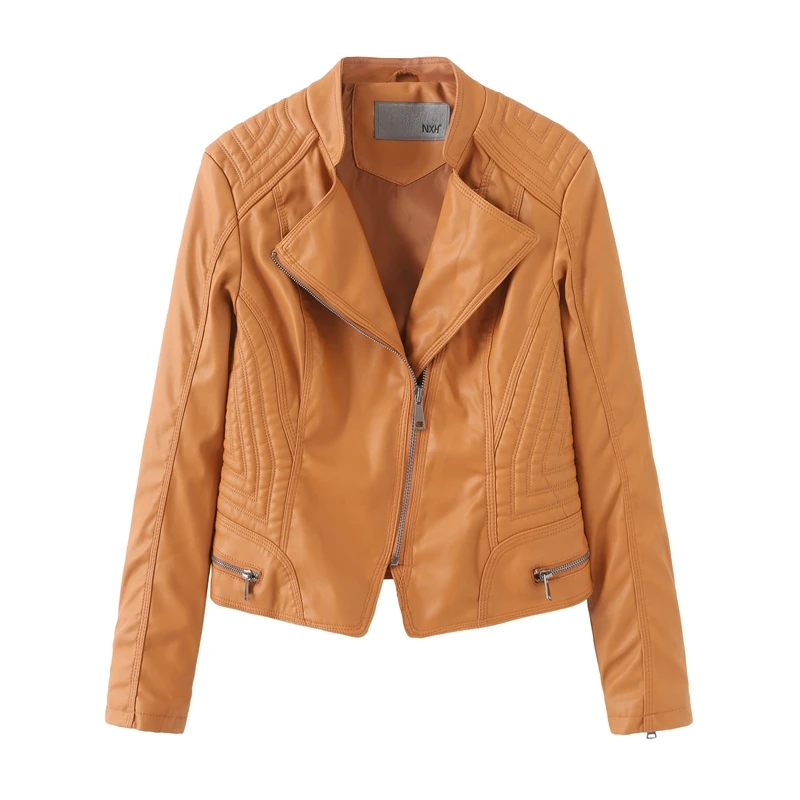 NXH leather jacket women plus size biker jacket faux leather fall jackets autumn women fashion coat pink skyblue