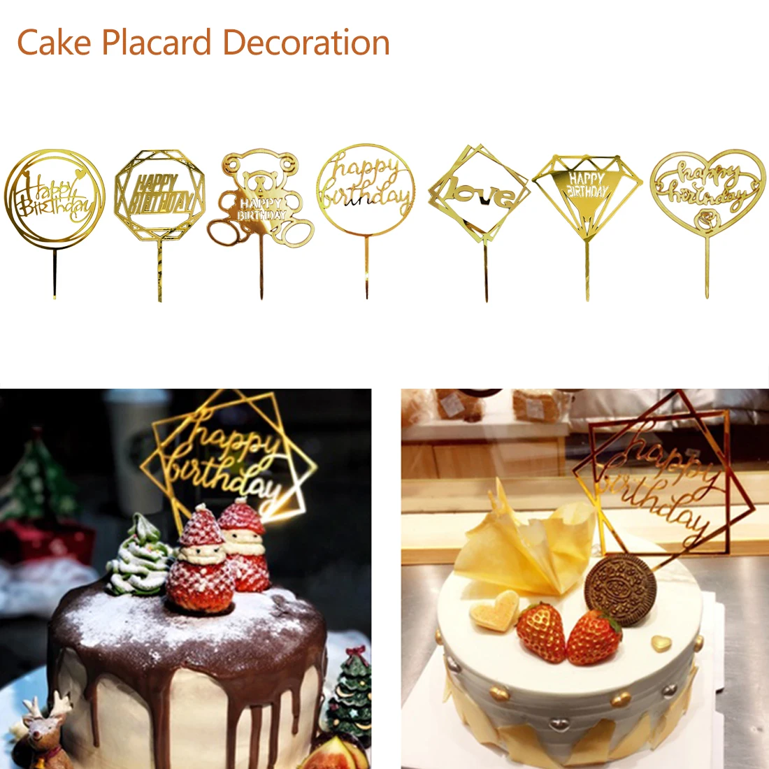 Acrylic Cake Topper Glitter Gold Birthday Wedding Party Cake Dessert Decorations