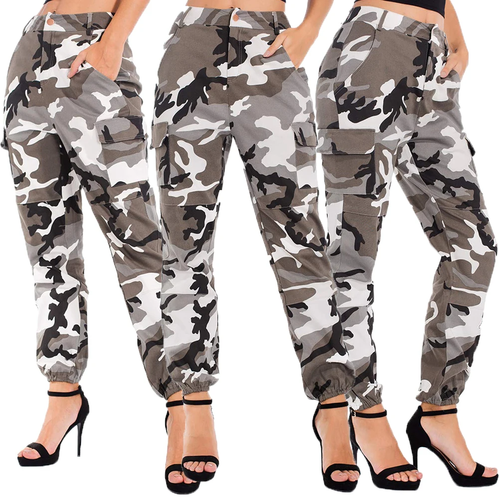 Женские камуфляжные брюки-карго, повседневные штаны, военные армейские камуфляжные штаны с эластичной резинкой на талии, повседневные спортивные штаны размера плюс