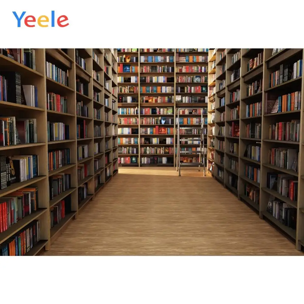 Yeele Library Bookshelves Wooden Floor Young Portrait Photography Backgrounds Customized Photographic Backdrops for Photo Studio |