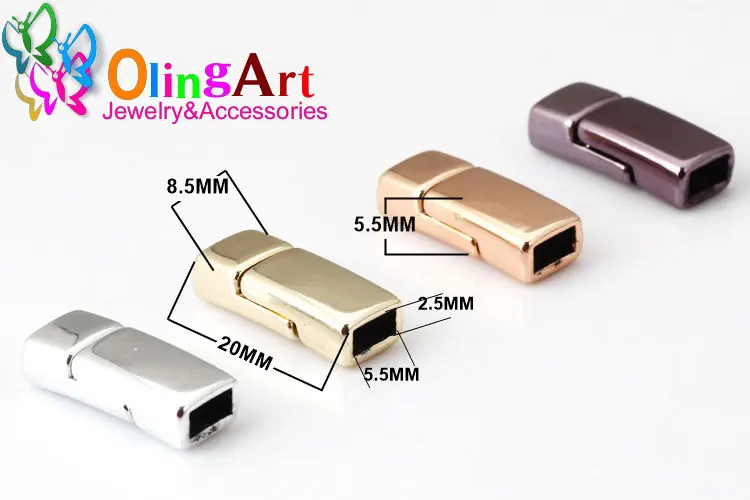 OlingArt, 20*8 мм, 4 шт./лот, магнитная застежка, покрытая золотом KC/розовым золотом/родием/фиолетовым, для изготовления ювелирных изделий, сделай сам, 5*2 мм, кожаный шнур, браслет