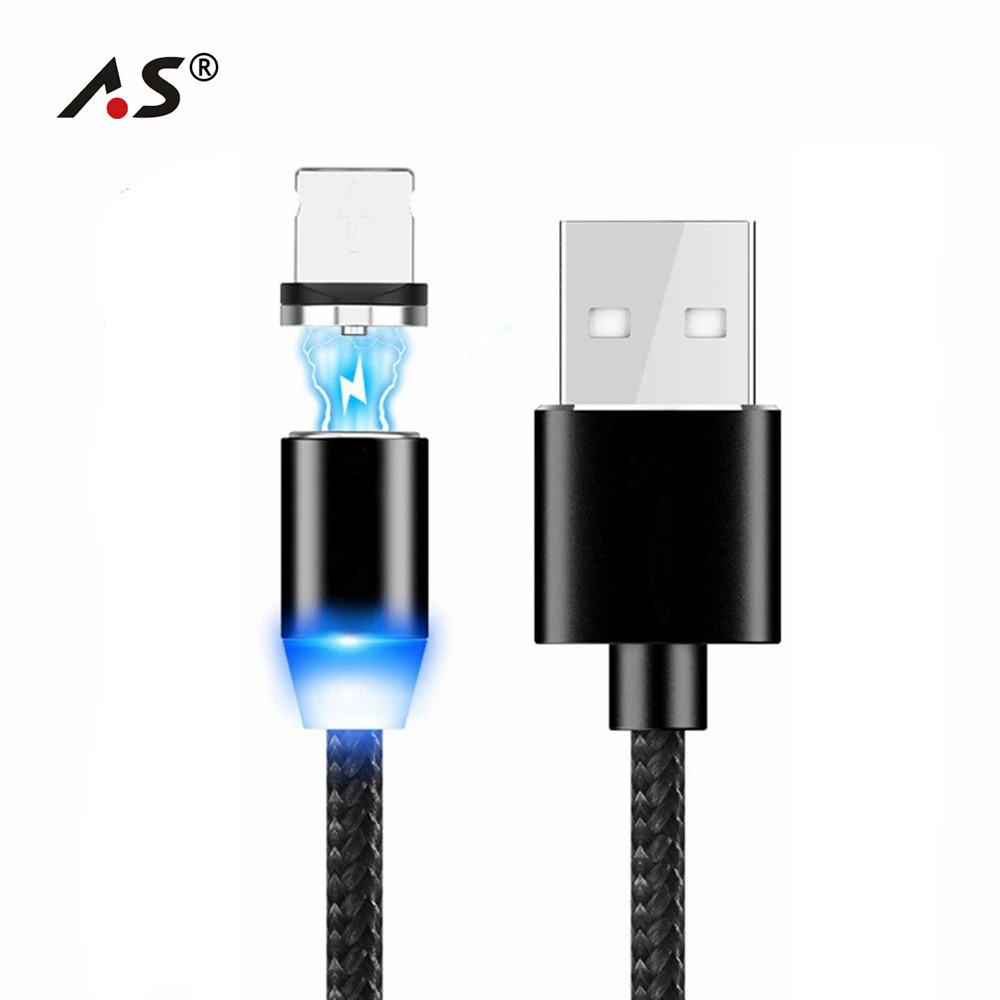 Магнитный usb кабель A.S для iPhone X 8 7 зарядный провод Lightning USB 6 6s 5 5S светодиодный