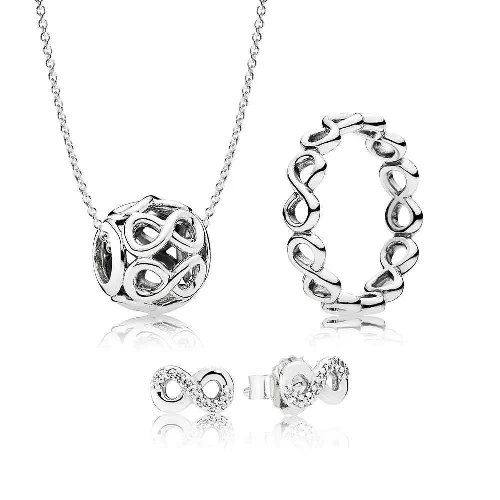 

100% 925 Sterling Silver INFINITY GIFT SET Necklace Charms Fit DIY Original Girl Birthday Gift A Set Of Prices