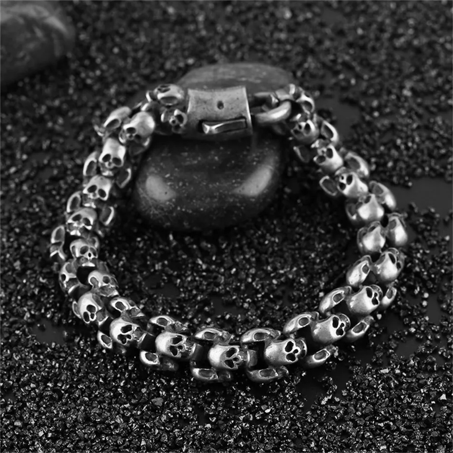 Hot Sale Rock Style Skull Cool Charm Bracelet Link Punk Men Jewelry Fashion Bangle Skeleton Stainless Steel Chain (23)
