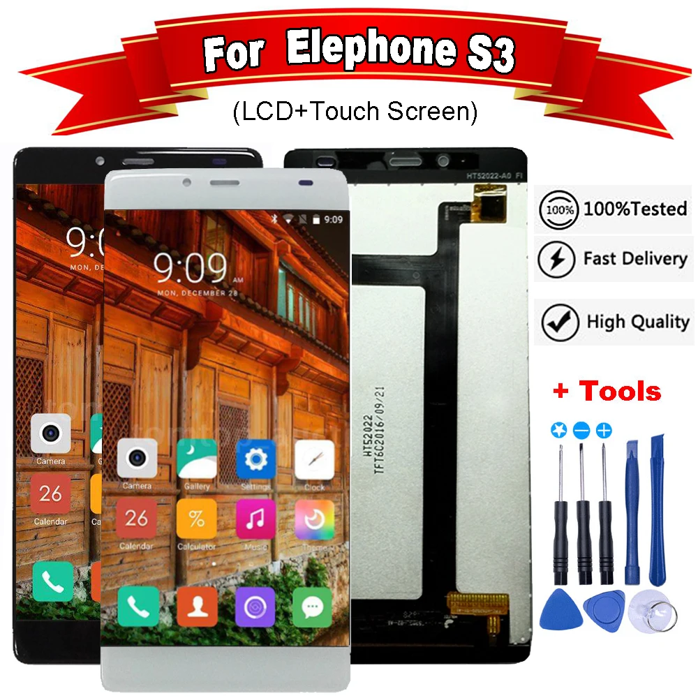 

5.2 inch For Elephone S3 LCD Display With Touch Screen Assembly For s3 lcd Digitizer Sensor Glass Panel+free tools