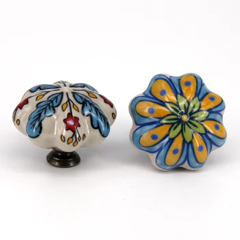 

8PCS Vintage Hand painted Porcelain Knob Furniture Cabinet Drawer Pull Ceramic Knobs Handles