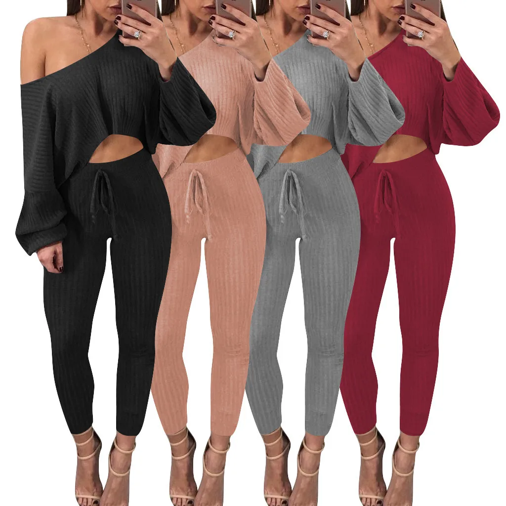 

Sexy 2Pcs Women Tracksuit Outfits Fashion Sweatshirt Long Pants Sets Sport Lounge Wear Women Casual Suits Elegant Tracksuit